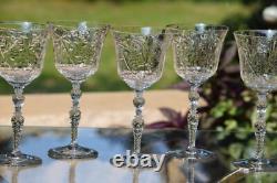 EXQUISITE and RARE! 6 Vintage Etched CRYSTAL Wine Glasses, Rock Sharpe Salon