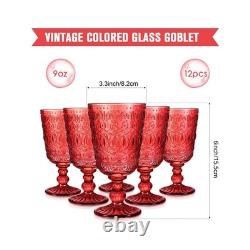 Eaasty 12 Pcs Glass Goblet 9 oz Vintage Wine Glasses, Red 1