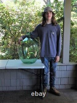Early Antique Blown Green Glass Demijohn Carboy Massive Wine Bottle / 26 Tall