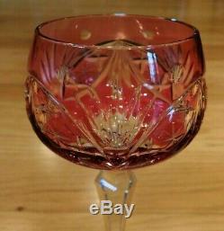 Eight Vintage Bohemian Czech Cranberry Red to Clear Cut Glass Wine Glasses Excel