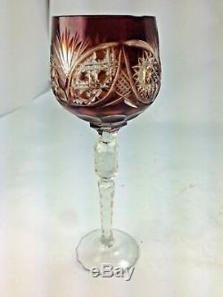 Elegant Six Bohemian Cut to Clear Lead Crystal Wine Glasses Hocks Colorful