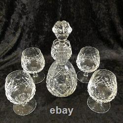 Elegant Vintage Cut Glass Liquor Decanter Set Etched Floral Design And 5 Glasses