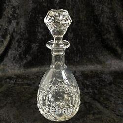 Elegant Vintage Cut Glass Liquor Decanter Set Etched Floral Design And 5 Glasses