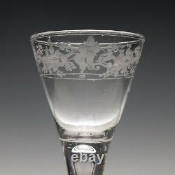 Engraved Antique 18th Century Hollow Stem Wine Glass c1750