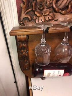 Enkeboll Hand Carved Vintage Wine Bottle & Glass Holder 30 Inches W by 25 Tall