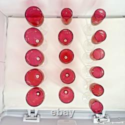Entire Set Of Vintage Cranberry Floral Etched wine water glasses. Marked French