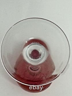 Entire Set Of Vintage Cranberry Floral Etched wine water glasses. Marked French
