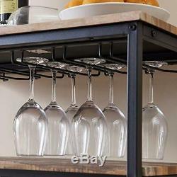 Exclusive Kitchen Bar Serving Cart With Wine Rack Glass Holder Vintage Brown