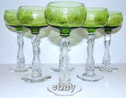 Exquisite Vintage Set Of 6 Etched Glass 6 5/8 Wine Glasses St Louis Uranium
