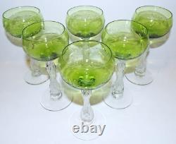 Exquisite Vintage Set Of 6 Etched Glass 6 5/8 Wine Glasses St Louis Uranium