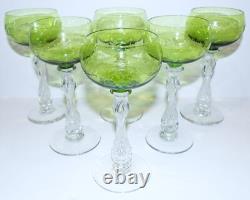 Exquisite Vintage Set Of 6 Etched Glass 6 5/8 Wine Glasses St Louis Uranium