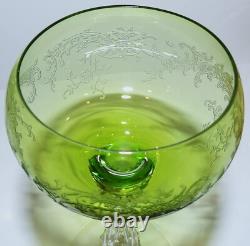 Exquisite Vintage Set Of 6 Etched Glass 6 5/8 Wine Glasses St Louis Uranium