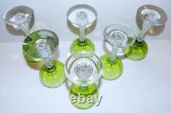 Exquisite Vintage Set Of 6 Etched Glass 6 5/8 Wine Glasses St Louis Uranium