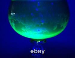 Exquisite Vintage Set Of 6 Etched Glass 6 5/8 Wine Glasses St Louis Uranium