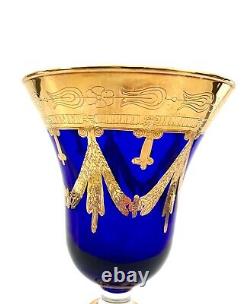 Fancy Glass Set of Four Italian Royal Blue & Gold Cobalt Vintage Collectibles
