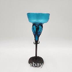 Felipe Derflingher Brutalist Iorn Caged Wine Goblets Blue Glass Vintage Set Of 6