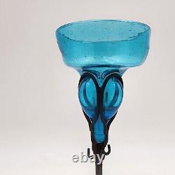 Felipe Derflingher Brutalist Iorn Caged Wine Goblets Blue Glass Vintage Set Of 6