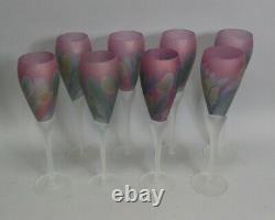 Fine Set of Eight Large REUVEN 10.25 ART NOUVEAU Wine Water Art Glass Stemware