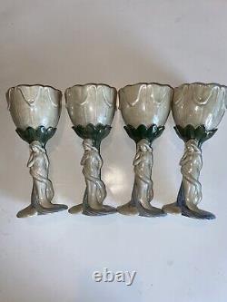 Fitz & Floyd Art Nouveau Lusterware Goblets Wine Glasses Vintage 1970's Set of 4
