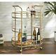 Fitzgerald 2-Tier Portable Bar Cart with 3 Built-in Wine Bottle Holder, Gold