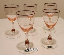 Five Vintage Jozef Stanik Handblown Zlata Zuzana (Golden Suzanne) Wine Glasses