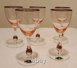 Five Vintage Jozef Stanik Handblown Zlata Zuzana (Golden Suzanne) Wine Glasses