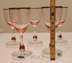Five Vintage Jozef Stanik Handblown Zlata Zuzana (Golden Suzanne) Wine Glasses