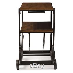 Food Serving Bar Cart Wine Glass Rack Wood Metal Rolling Trolley Elegant Premium