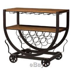 Food Serving Bar Cart Wine Glass Rack Wood Metal Rolling Trolley Elegant Premium