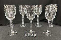 Fostoria Christina Claret Etched Crystal Stemware Vintage 7 Claret 6 Glasses