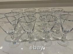 Fostoria Fine Crystal Engagement Wine Glass / Platinum Silver Rim 7 Stem Set 12