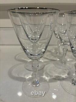 Fostoria Fine Crystal Engagement Wine Glass / Platinum Silver Rim 7 Stem Set 12
