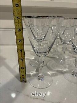 Fostoria Fine Crystal Engagement Wine Glass / Platinum Silver Rim 7 Stem Set 12