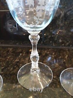 Fostoria Navarre Blue Etched Large Claret Wine Glasses, Lot Of 6 Vintage Perfect