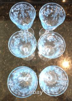 Fostoria Navarre Blue Etched Large Claret Wine Glasses, Lot Of 6 Vintage Perfect