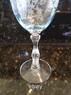 Fostoria Navarre Blue Etched Large Claret Wine Glasses, Lot Of 6 Vintage Perfect