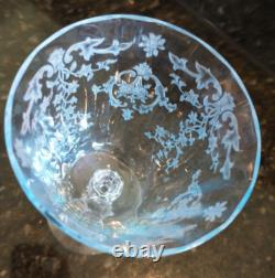 Fostoria Navarre Blue Etched Large Claret Wine Glasses, Lot Of 6 Vintage Perfect