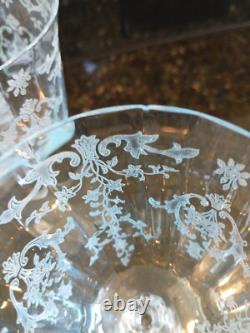 Fostoria Navarre Blue Etched Large Claret Wine Glasses, Lot Of 6 Vintage Perfect