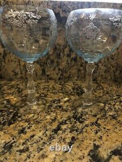 Fostoria Navarre Blue Magnum Wine Glass Vintage Etched Stemware (2 Stems Left)