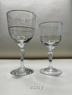 Fostoria Renaissance Crystal 8 Claret + 7 Water Goblets- Gold Trim Vintage