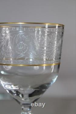 Fostoria Renaissance Crystal 8 Claret + 7 Water Goblets- Gold Trim Vintage