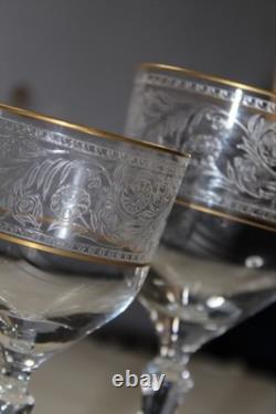 Fostoria Renaissance Crystal 8 Claret + 7 Water Goblets- Gold Trim Vintage Fostoria Renaissance Crystal 8 Claret + 7 Water Goblets- Gold Trim Vintage