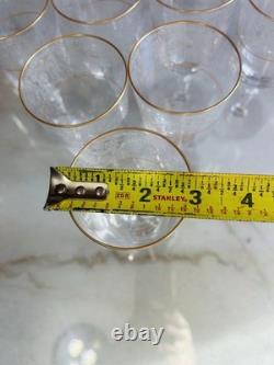 Fostoria Renaissance Gold Trim Small Wine Glasses Stem Set of 7 Etched Vintage