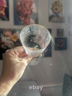 Fostoria Renaissance Gold Trim Small Wine Glasses Stem Set of 7 Etched Vintage