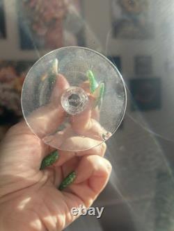 Fostoria Renaissance Gold Trim Small Wine Glasses Stem Set of 7 Etched Vintage