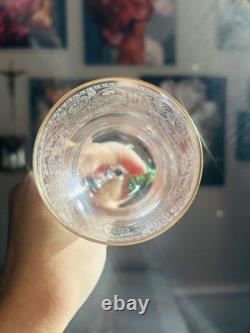 Fostoria Renaissance Gold Trim Small Wine Glasses Stem Set of 7 Etched Vintage