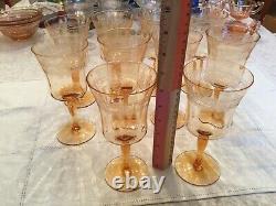 Fostoria Royal Amber water/wine glasses, set of 10 glasses, Vintage