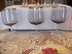 Fostoria Vgt Stemmed Platinum Trim With Smokey Gray Bowl 8 Claret Wine Glasses
