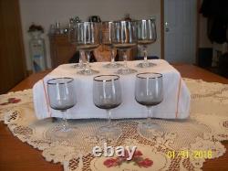Fostoria Vgt Stemmed Platinum Trim With Smokey Gray Bowl 8 Claret Wine Glasses