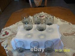 Fostoria Vgt Stemmed Platinum Trim With Smokey Gray Bowl 8 Claret Wine Glasses